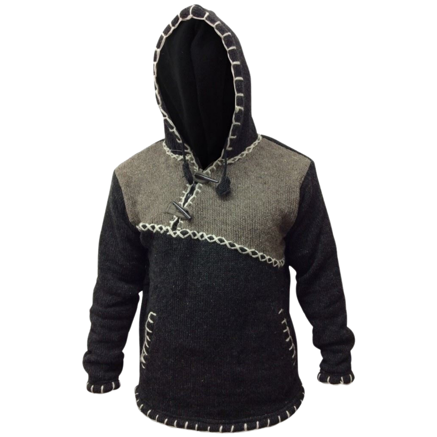 Men's Cross Zipped Fleece Lined Pullover Hippy Boho Festival Woollen Hoodie