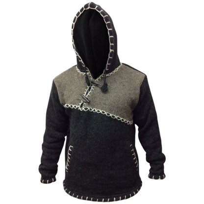 Men's Cross Zipped Fleece Lined Pullover Hippy Boho Festival Woollen Jacket