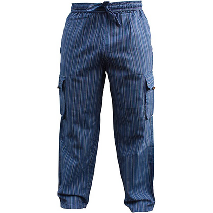 Men Stripes Wide Leg Hippie Multicolour Boho Festival Cargo Trousers, Casual Combat Pants