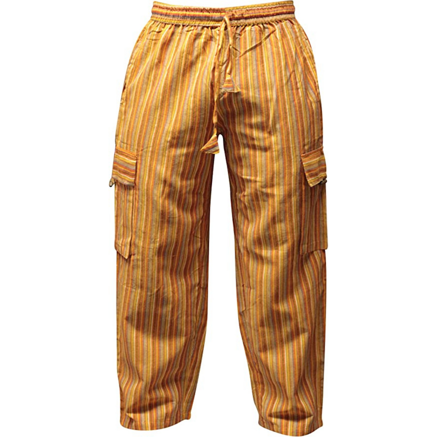 Men Stripes Wide Leg Hippie Multicolour Boho Festival Cargo Trousers, Casual Combat Pants