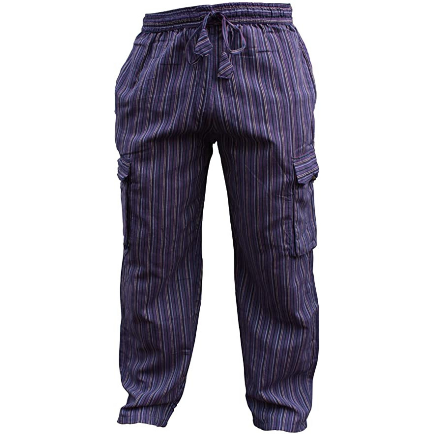 Men Stripes Wide Leg Hippie Multicolour Boho Festival Cargo Trousers, Casual Combat Pants