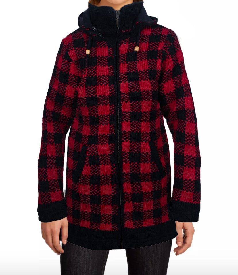 Women's Wool Check Long Coat