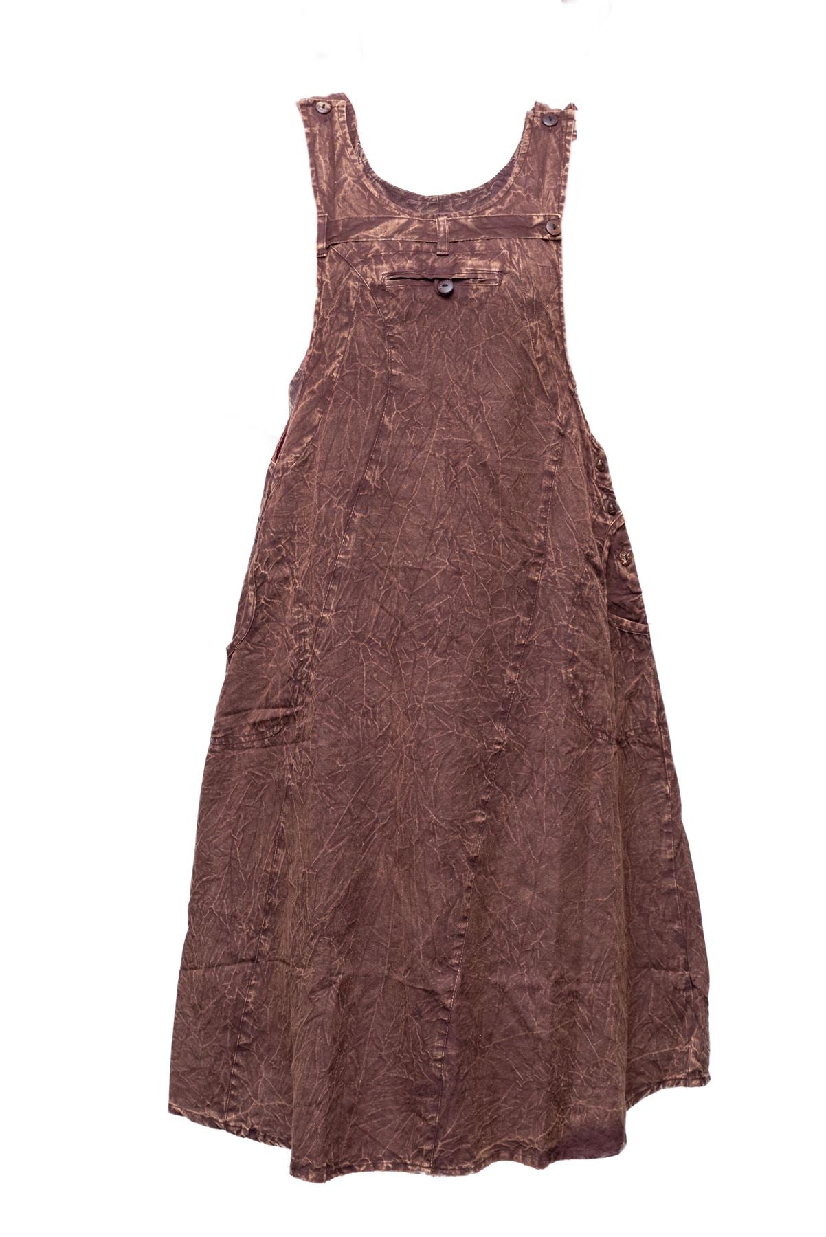 These 100% cotton, stonewashed pinafore dress is a classic design in an everyday styles that work anywhere and is very comfortable and stylish. It features 2 deep pockets and are a regular fit and comfortable to the body. They are very versatile, functional, and comfortable to wear. This lightweight breathable and comfortable pinafore dress with soft fabric can be layered with leggings and long sleeve tops for extra warmth. Available in Green, Orange, Black, Brown