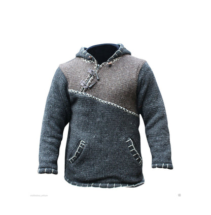 Men's Cross Zipped Fleece Lined Pullover Hippy Boho Festival Woollen Jacket