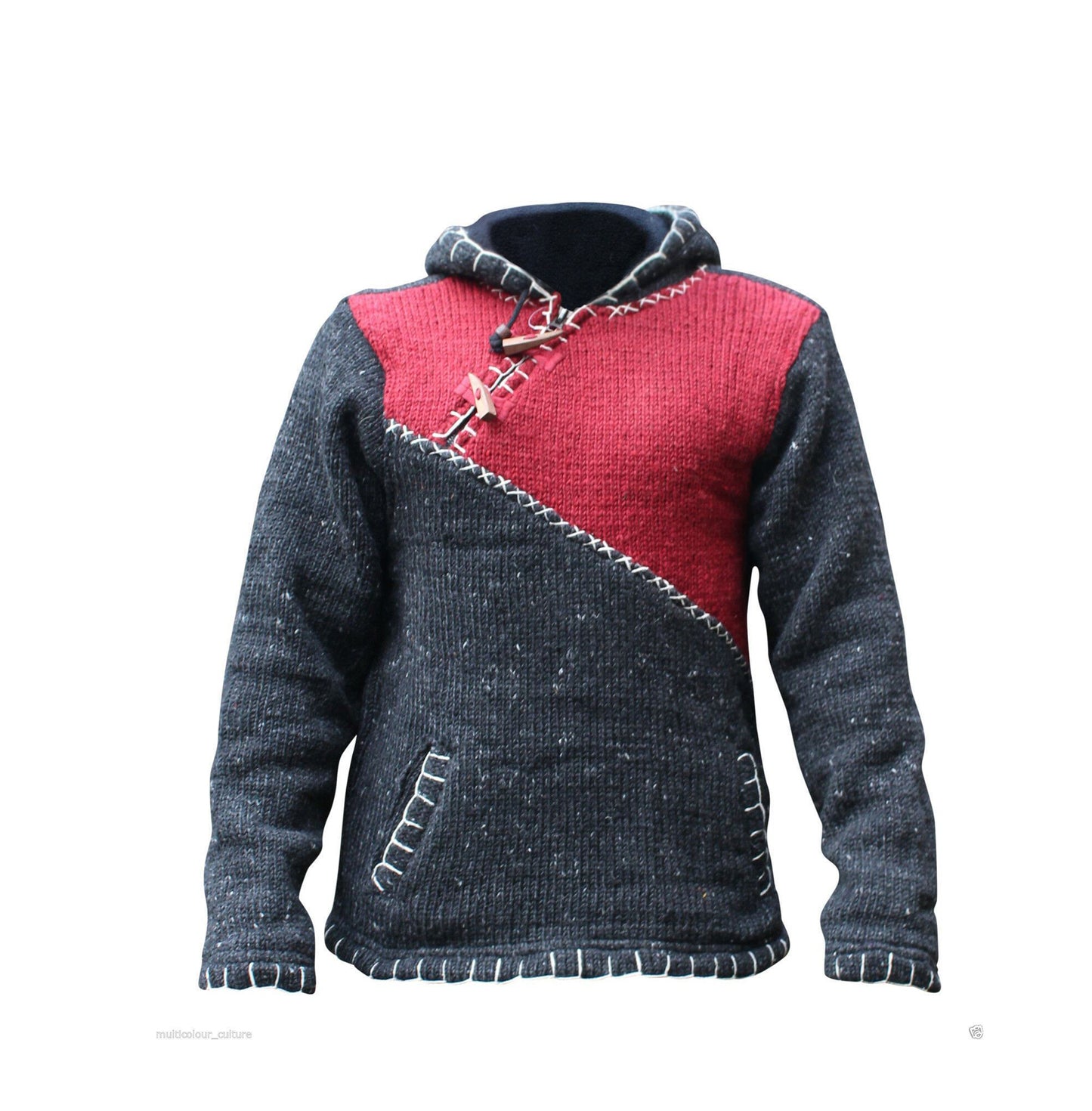 Men's Cross Zipped Fleece Lined Pullover Hippy Boho Festival Woollen Hoodie