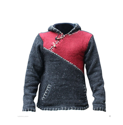 Men's Cross Zipped Fleece Lined Pullover Hippy Boho Festival Woollen Jacket