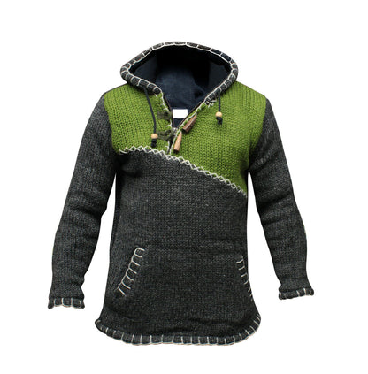 Men's Cross Zipped Fleece Lined Pullover Hippy Boho Festival Woollen Jacket