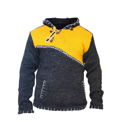 Men's Cross Zipped Fleece Lined Pullover Hippy Boho Festival Woollen Jacket