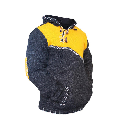 Men's Cross Zipped Fleece Lined Pullover Hippy Boho Festival Woollen Jacket