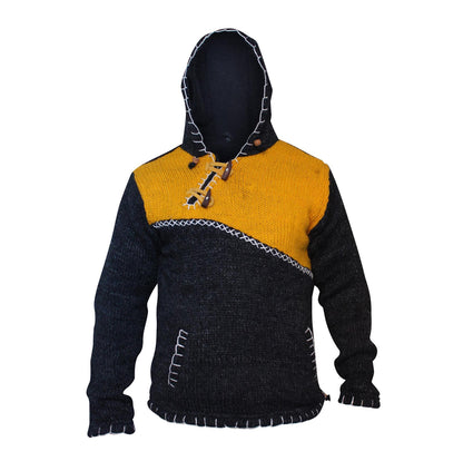 Men's Cross Zipped Fleece Lined Pullover Hippy Boho Festival Woollen Jacket