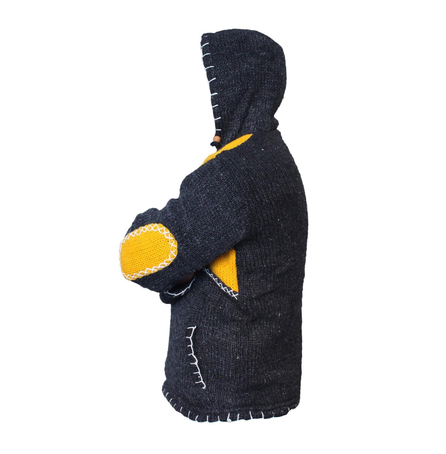 Men's Cross Zipped Fleece Lined Pullover Hippy Boho Festival Woollen Hoodie