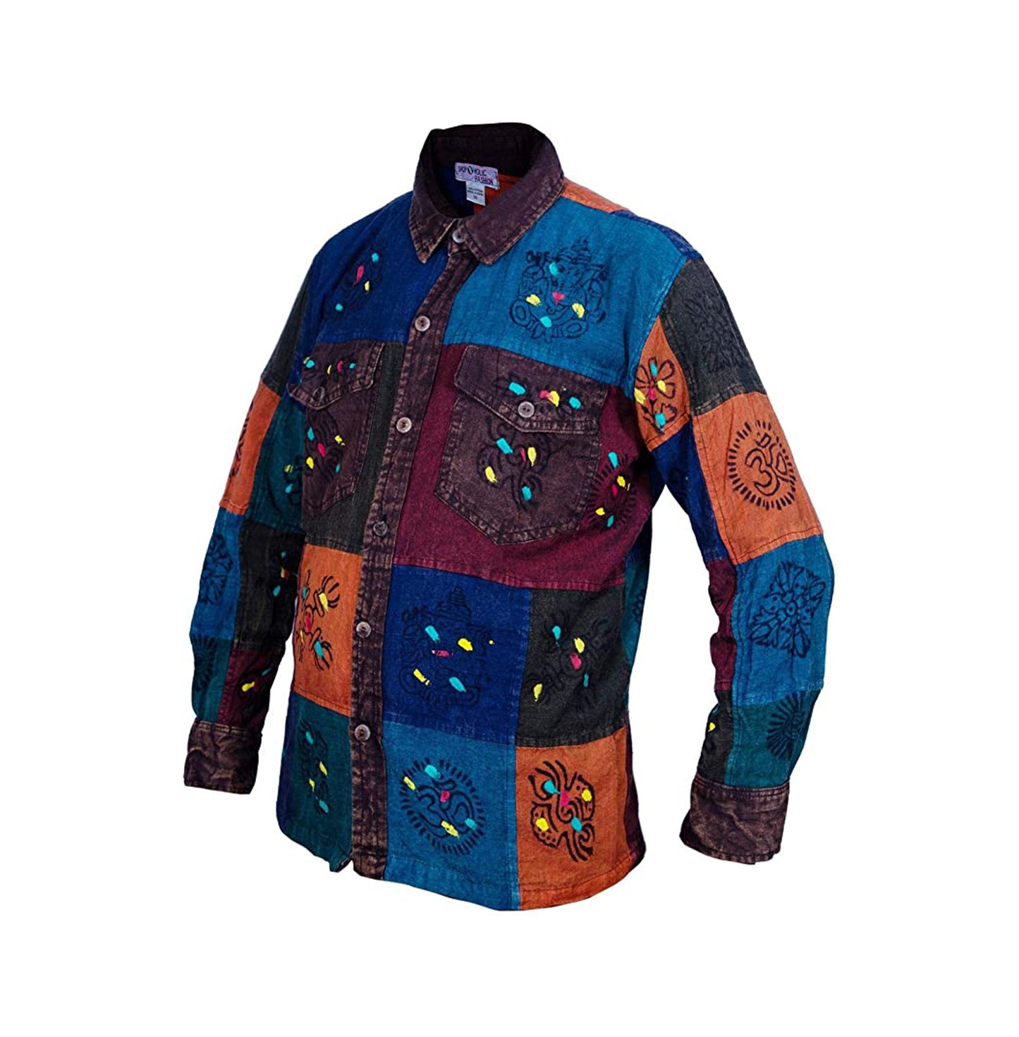 long-sleeve-button-down-patchwork-shirt-for-men