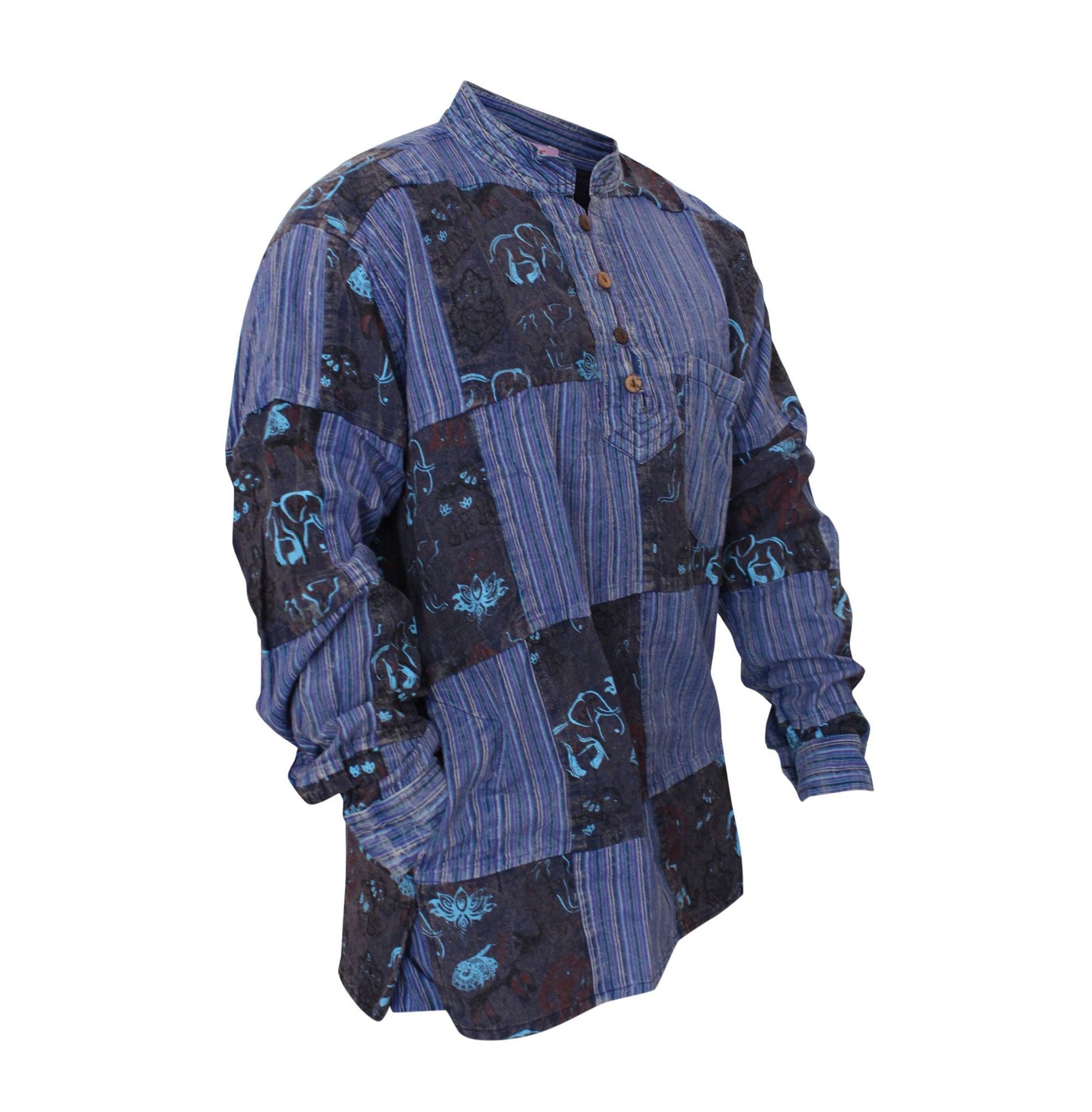 hippie dress shirts Striped Nepalese Kurtha Shirt