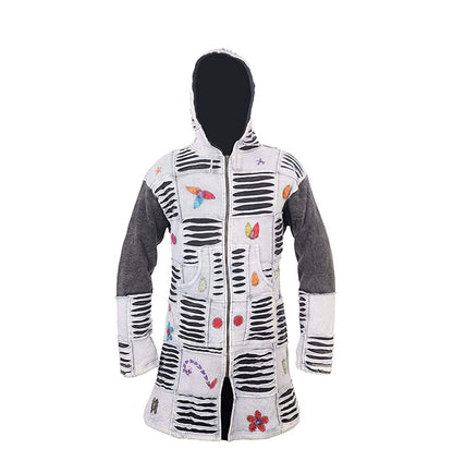 Women's Razor Cut Knee Length Hooded Floral Embroidery Gothic Long Coat