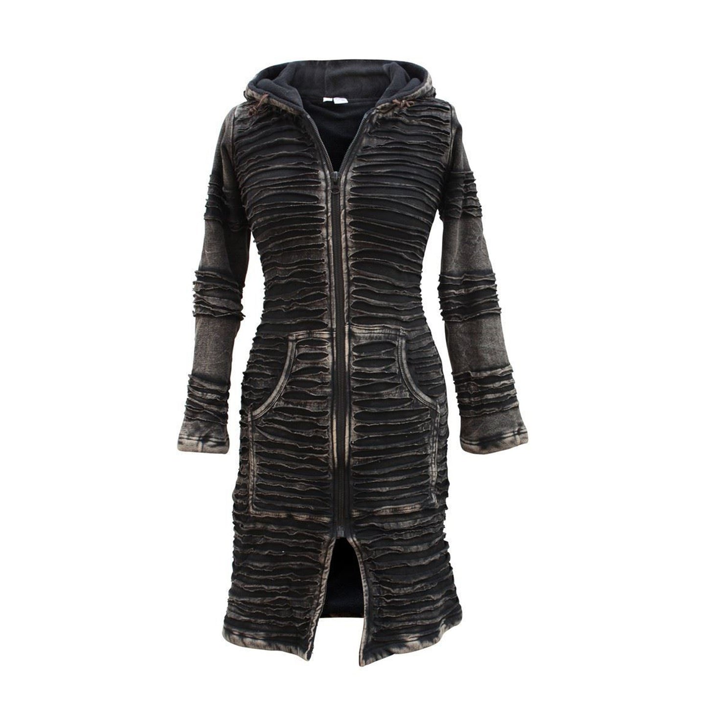 Women's Stonewashed Razor Cut Knee Length Jacket